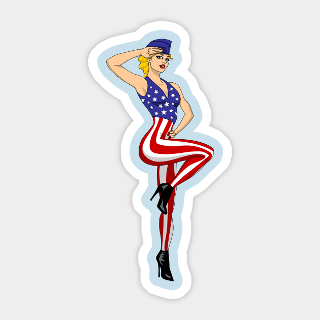 4th Of July Pin Up Girl Sticker by AnishaCreations